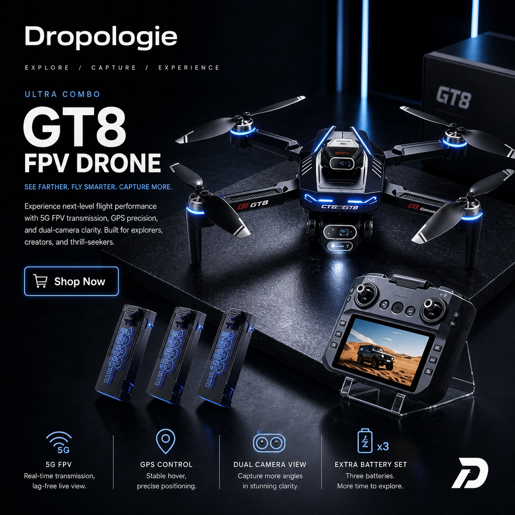 GT8 8K HD Drone with Dual Cameras, Brushless Motors & Remote Control Screen