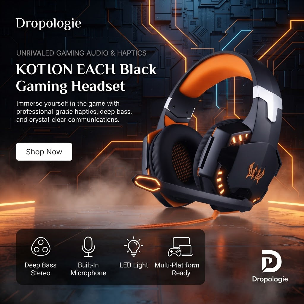 KOTION EACH G9/G2 Gaming Headset – Deep Bass Stereo, Glowing Earphones with Microphone for PS5, PS4, Xbox, PC & Laptop