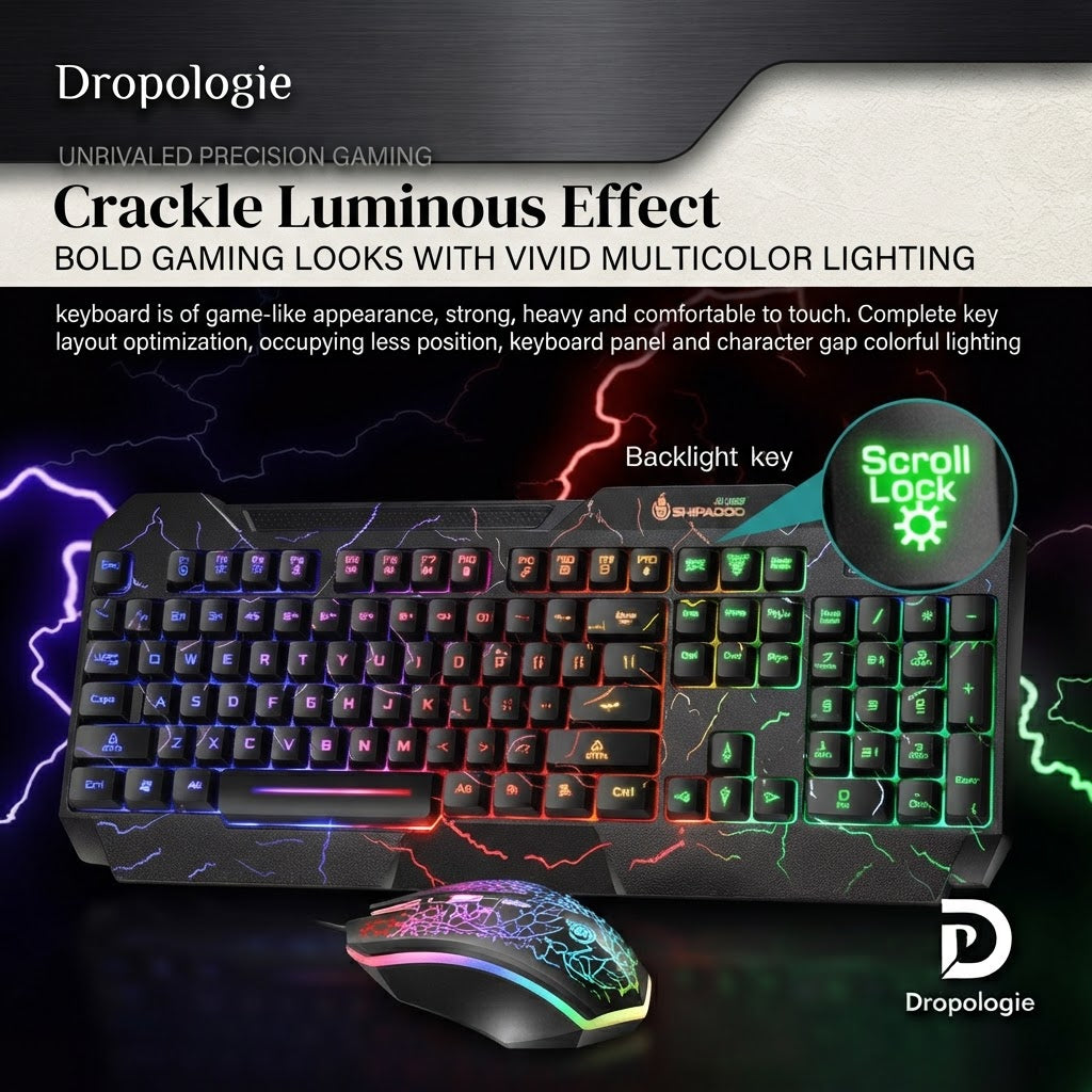RGB Gaming Keyboard and Mouse Combo – Wired USB Gaming Set with Rainbow LED Backlighting, Ergonomic Design & Multimedia Keys for PC