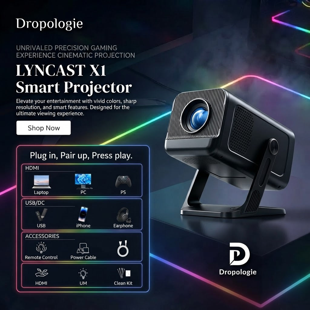 LYNCAST X1 Smart Projector – Android 14, Wi-Fi 6, 4K Support & Home Theater Entertainment