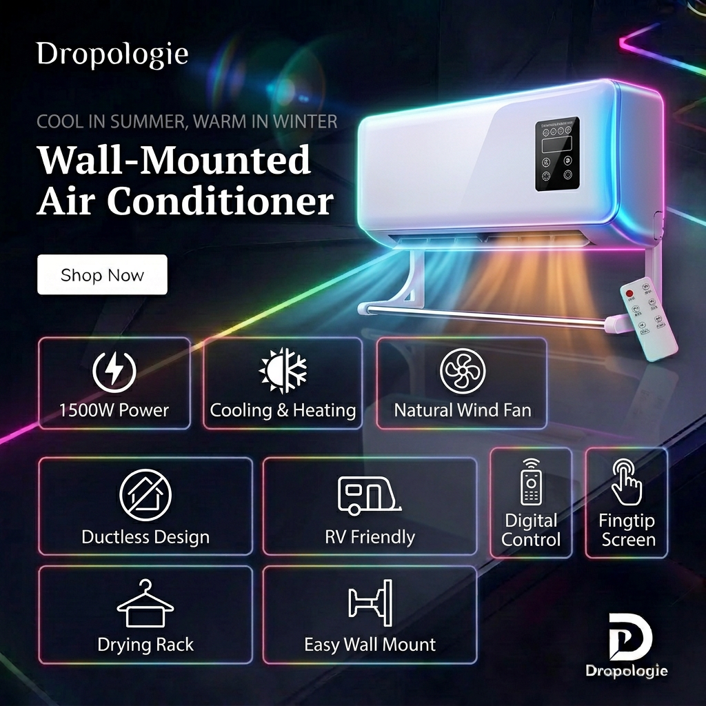 Wall-Mounted Air Conditioner – 1500W Heating & Cooling Fan with Remote Control
