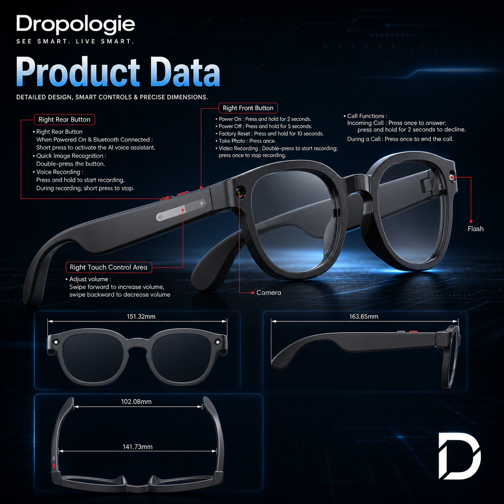 Ultimate AI Smart Glasses with Camera, Video Recording, Photo Recognition & Bluetooth Calling