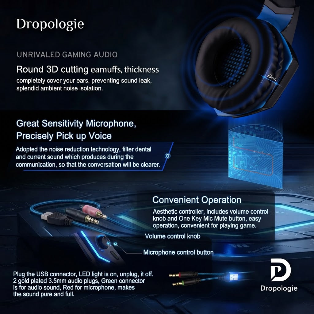 KOTION EACH G9/G2 Gaming Headset – Deep Bass Stereo, Glowing Earphones with Microphone for PS5, PS4, Xbox, PC & Laptop