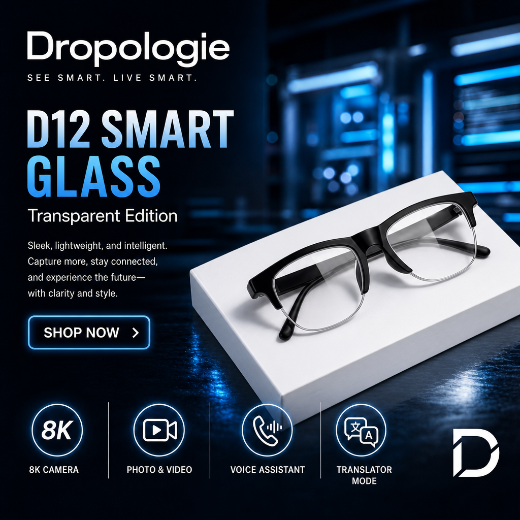 D12 AI Smart Glasses with 8K Camera, Bluetooth Audio, Voice Assistant & Translation