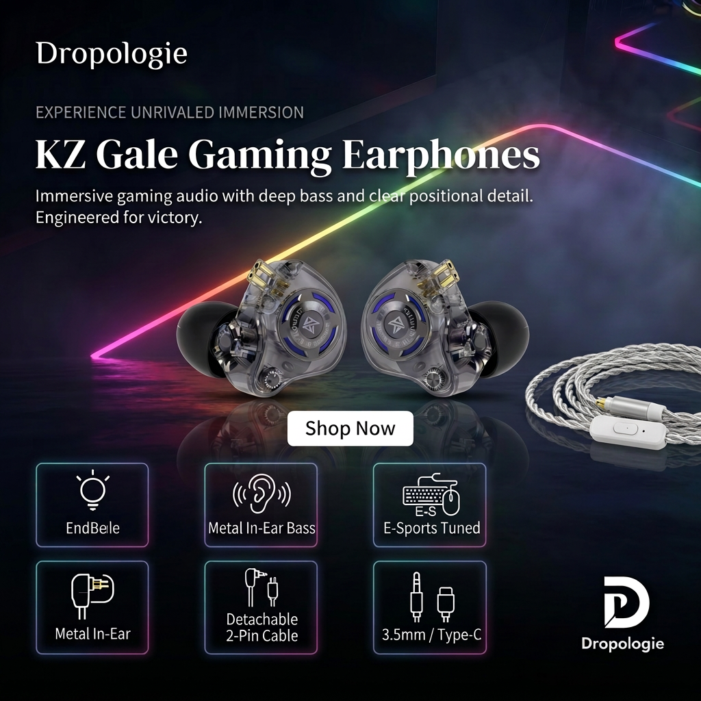 KZ Gale In-Ear Gaming Earphones E-sports Bass Metal Earbuds for Video Game Stage Live Sound Headphones