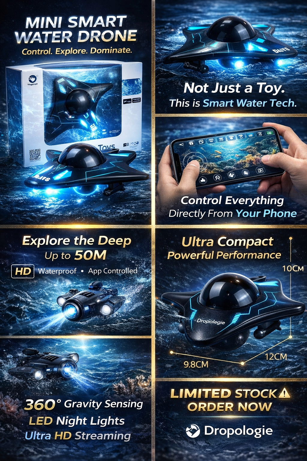 Mini Smart Water Drone – 50M HD Real-Time Underwater Camera