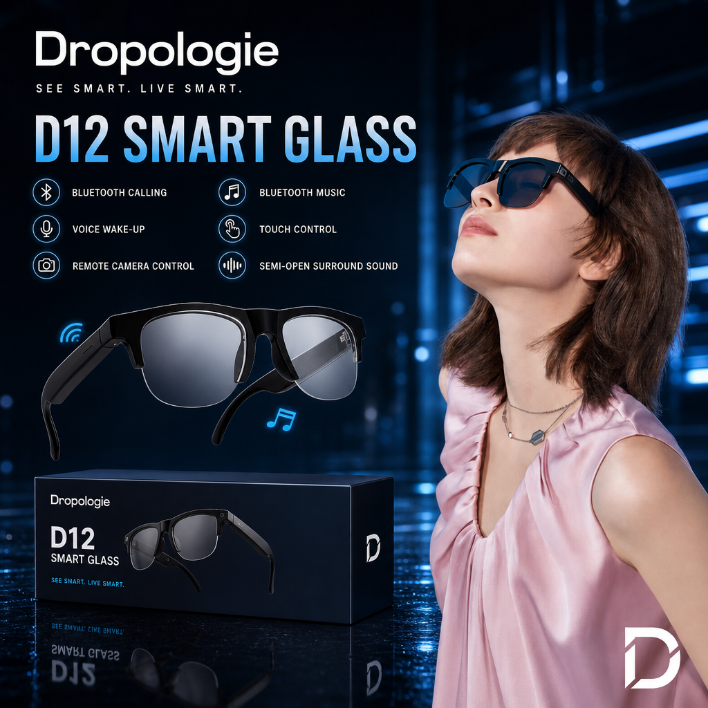 D12 AI Smart Glasses with 8K Camera, Bluetooth Audio, Voice Assistant & Translation