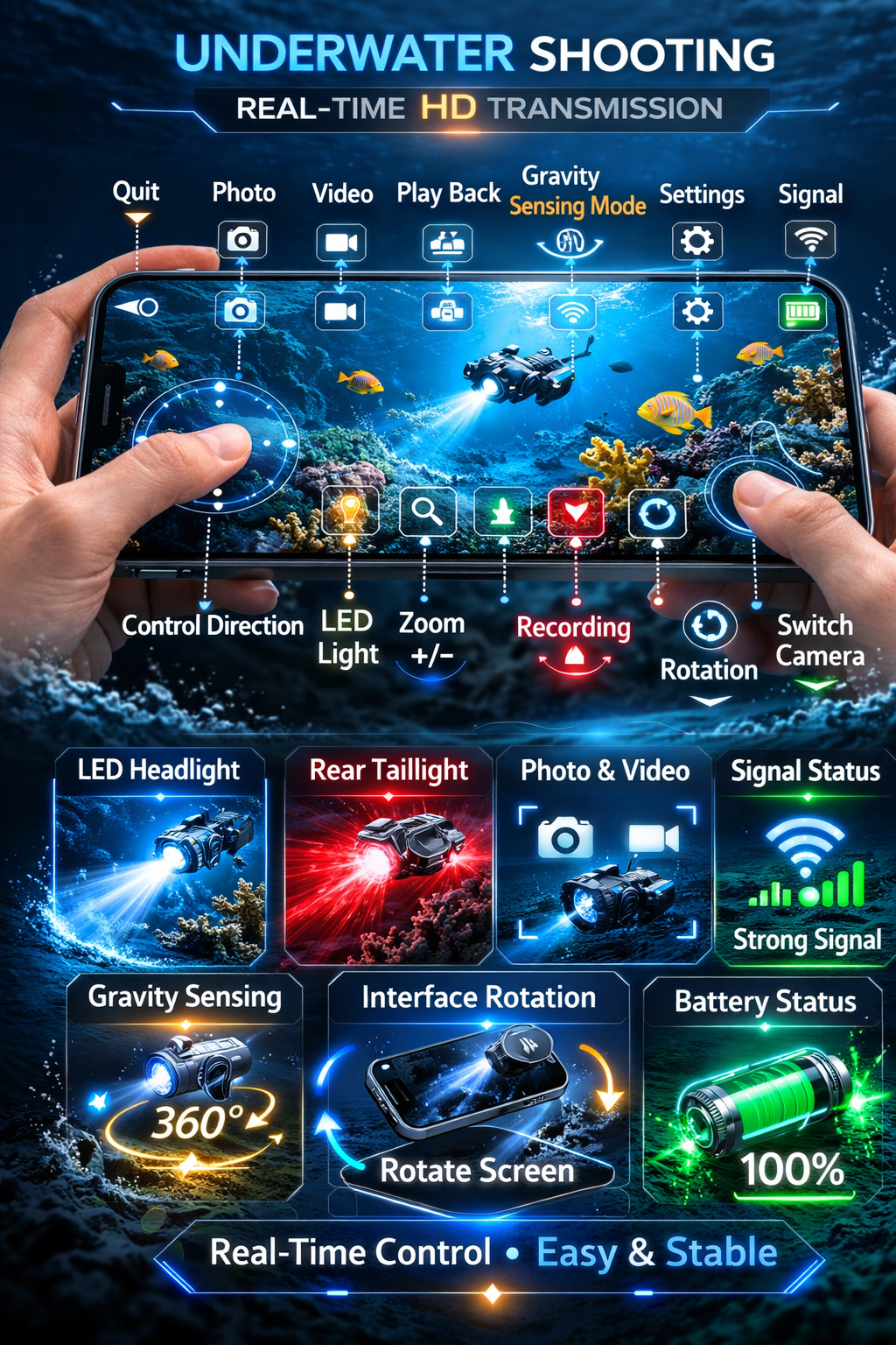 Mini Smart Water Drone – 50M HD Real-Time Underwater Camera