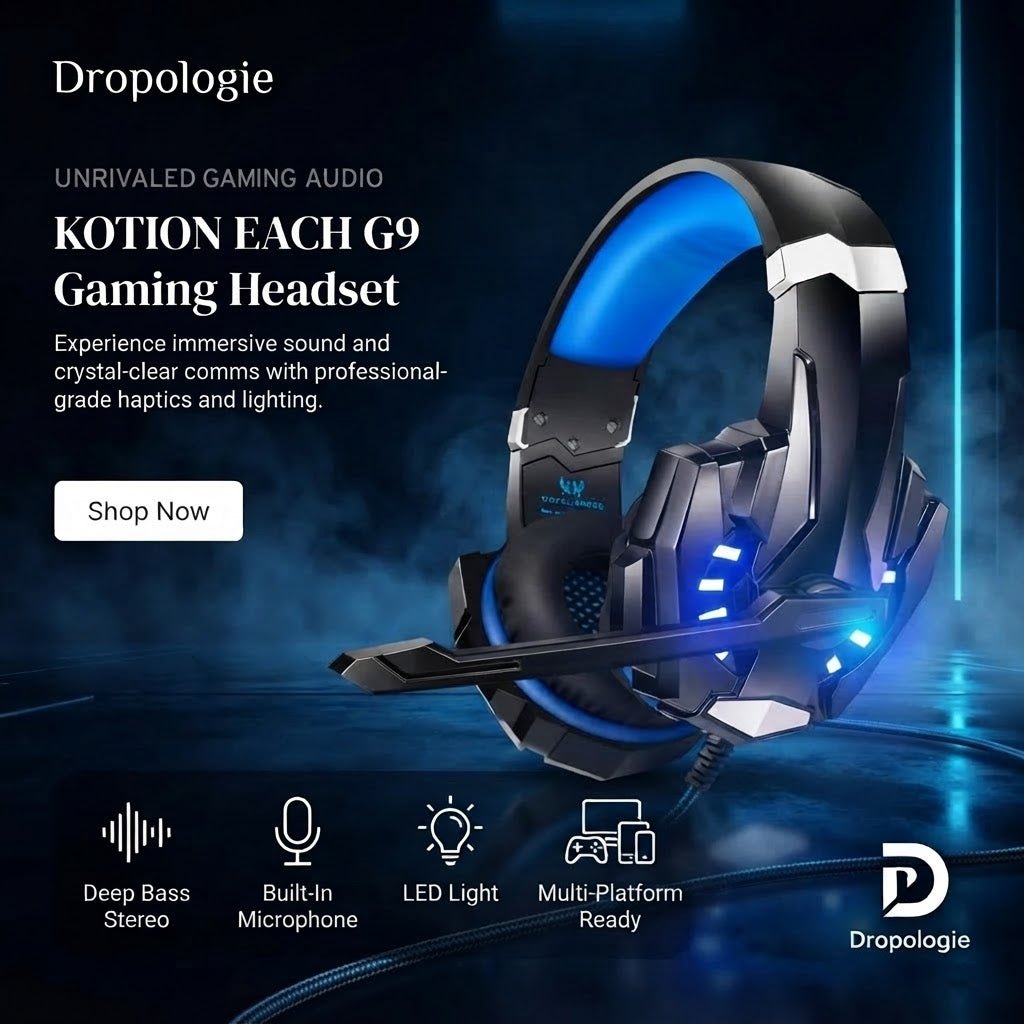KOTION EACH G9/G2 Gaming Headset – Deep Bass Stereo, Glowing Earphones with Microphone for PS5, PS4, Xbox, PC & Laptop
