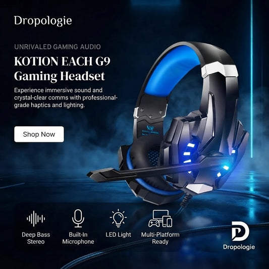 KOTION EACH G9/G2 Gaming Headset – Deep Bass Stereo, Glowing Earphones with Microphone for PS5, PS4, Xbox, PC & Laptop