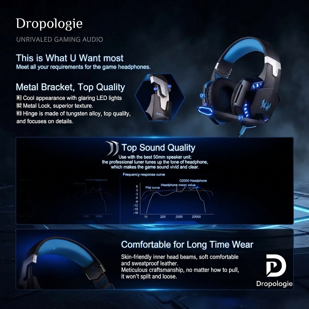 KOTION EACH G9/G2 Gaming Headset – Deep Bass Stereo, Glowing Earphones with Microphone for PS5, PS4, Xbox, PC & Laptop