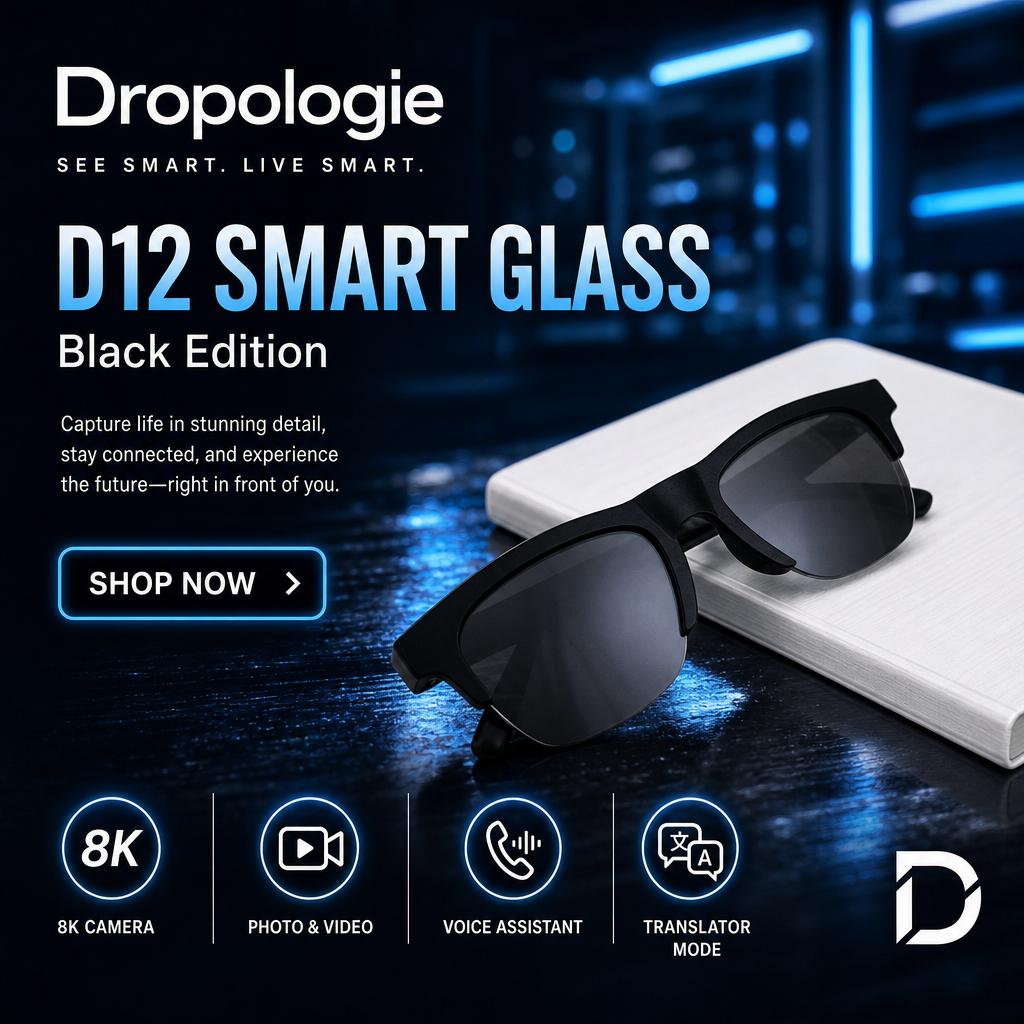 D12 AI Smart Glasses with 8K Camera, Bluetooth Audio, Voice Assistant & Translation