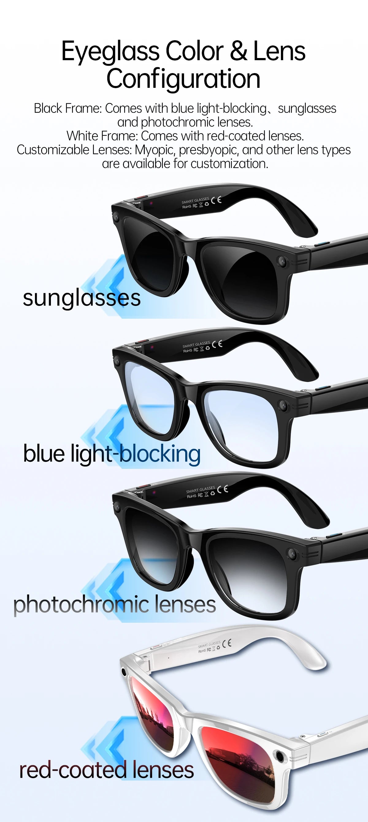 AI Smart Glasses with Camera – Hands-Free Video & Photo Recording Waterproof