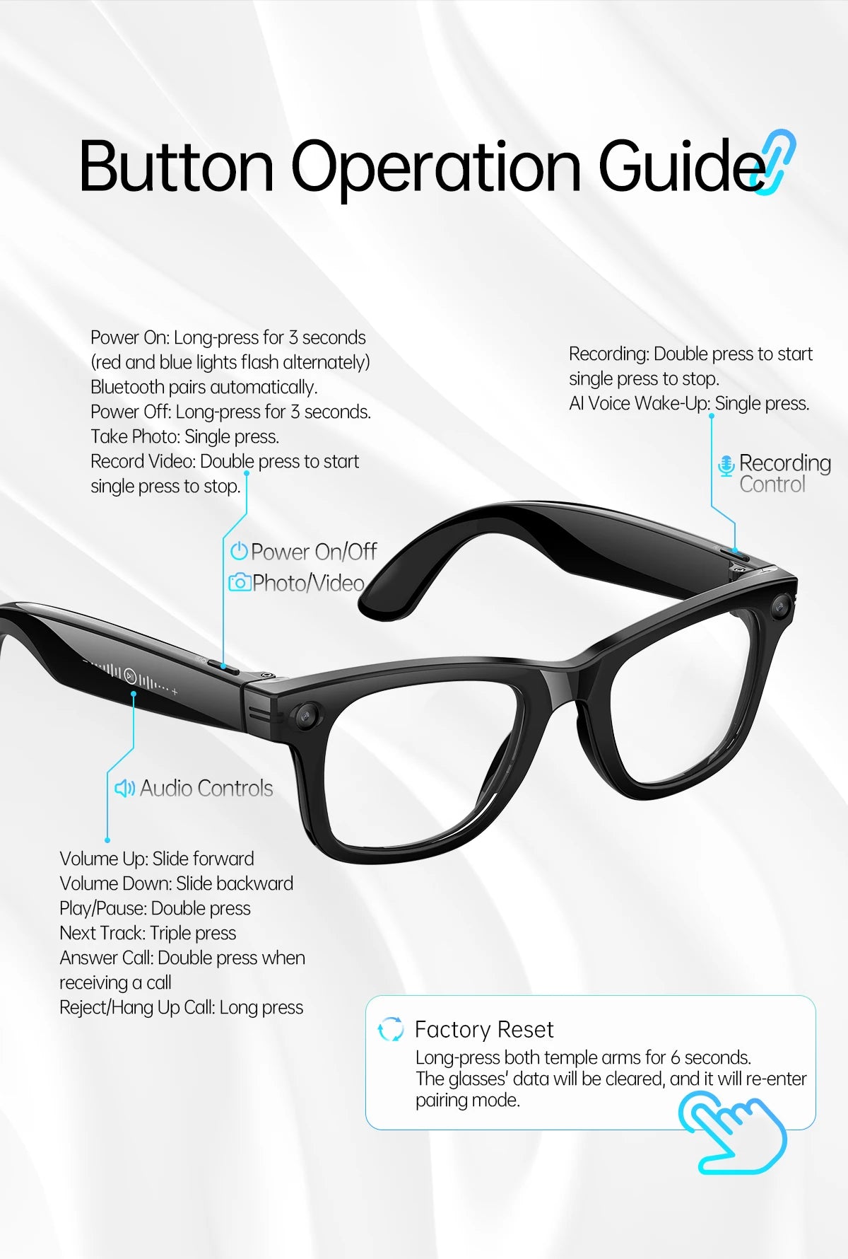 AI Smart Glasses with Camera – Hands-Free Video & Photo Recording Waterproof