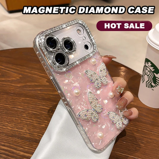 Diamond Bling Glitter Phone Case For iPhone 17 Air 11 12 13 16 Pro Max 15 14 16 Plus 17Pro Max Cute Butterfly Protector Cover