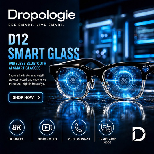 D12 AI Smart Glasses with 8K Camera, Bluetooth Audio, Voice Assistant & Translation