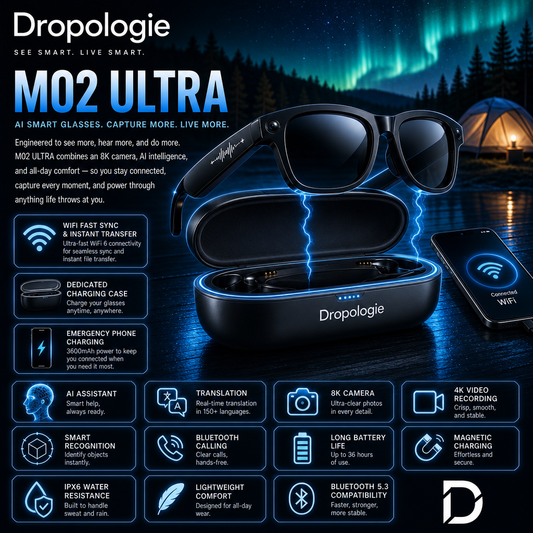 M02 Ultra AI Smart Glasses with 8MP Camera, 4K Video Recording, Bluetooth Calling & AI Translation