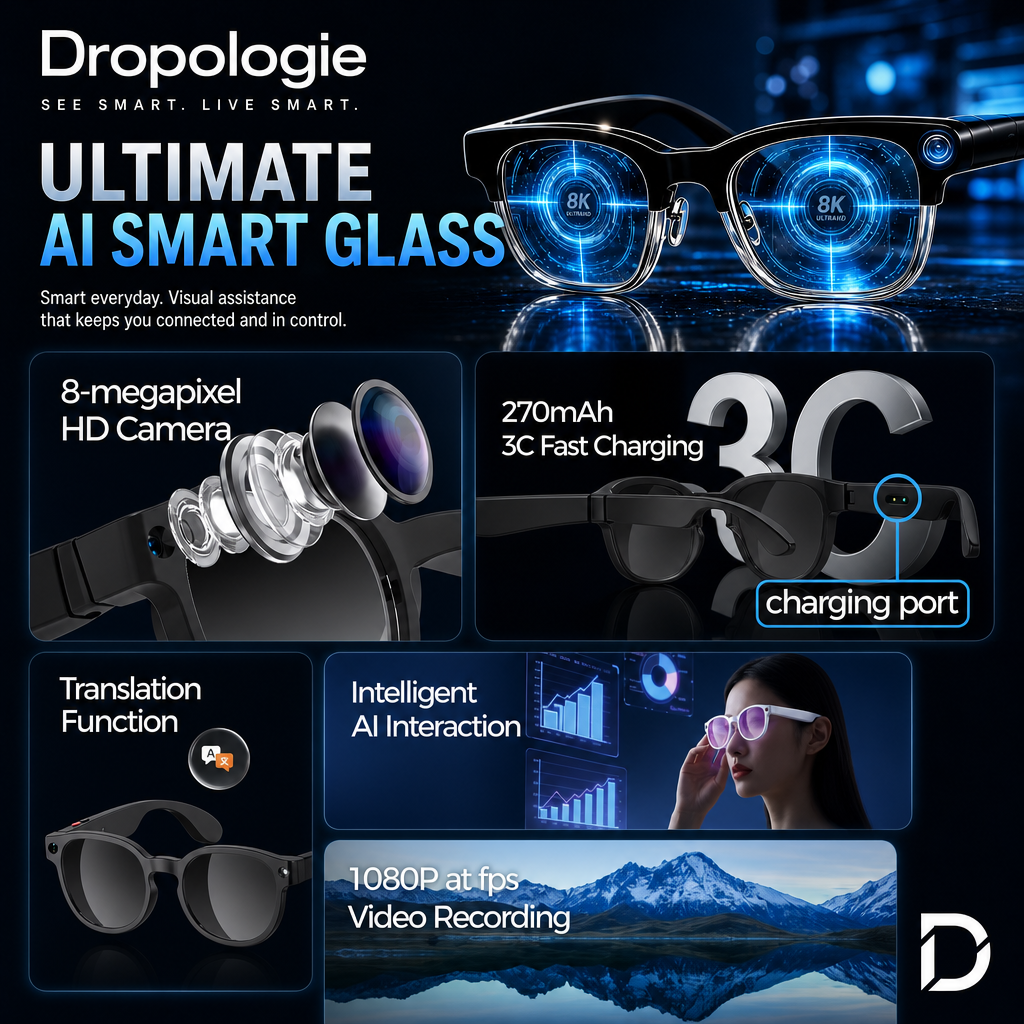 Ultimate AI Smart Glasses with Camera, Video Recording, Photo Recognition & Bluetooth Calling