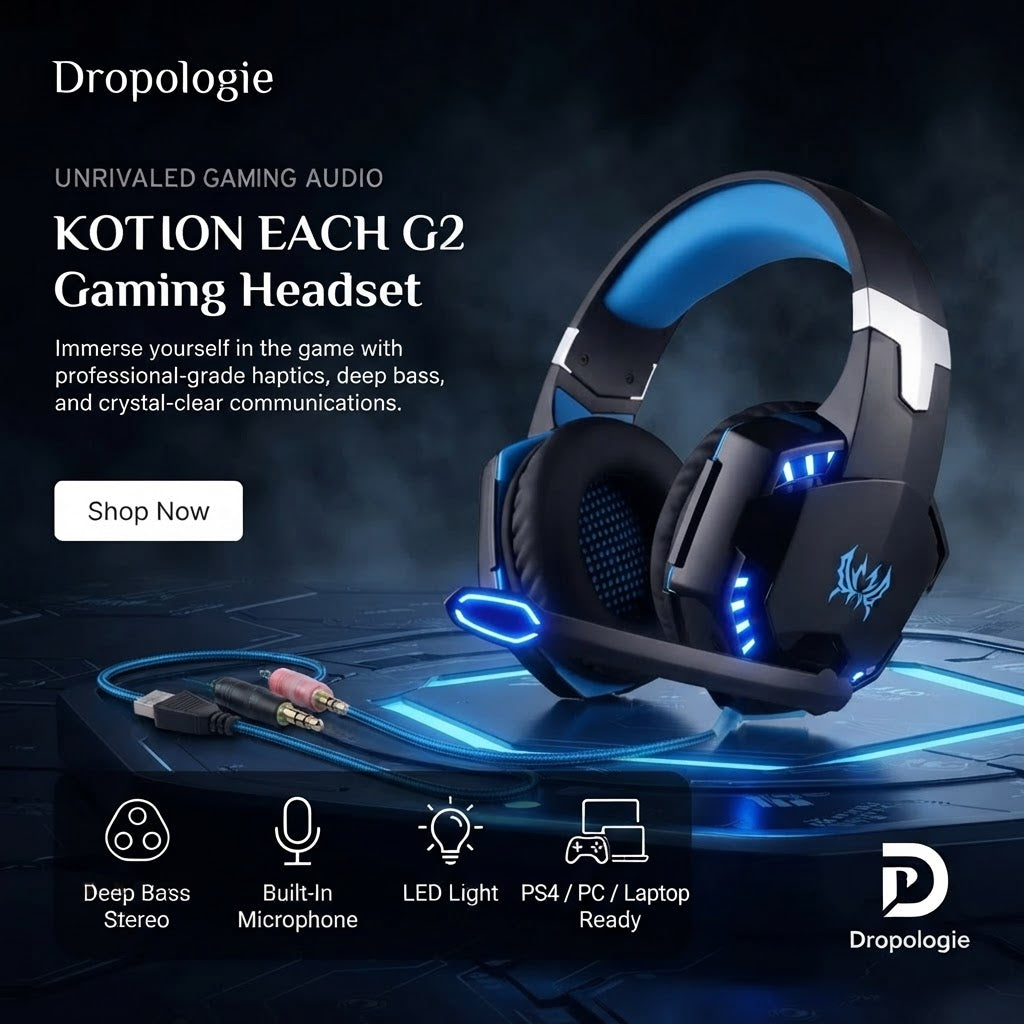 KOTION EACH G9/G2 Gaming Headset – Deep Bass Stereo, Glowing Earphones with Microphone for PS5, PS4, Xbox, PC & Laptop