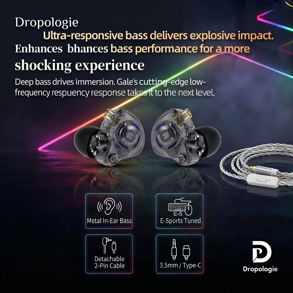 KZ Gale In-Ear Gaming Earphones E-sports Bass Metal Earbuds for Video Game Stage Live Sound Headphones