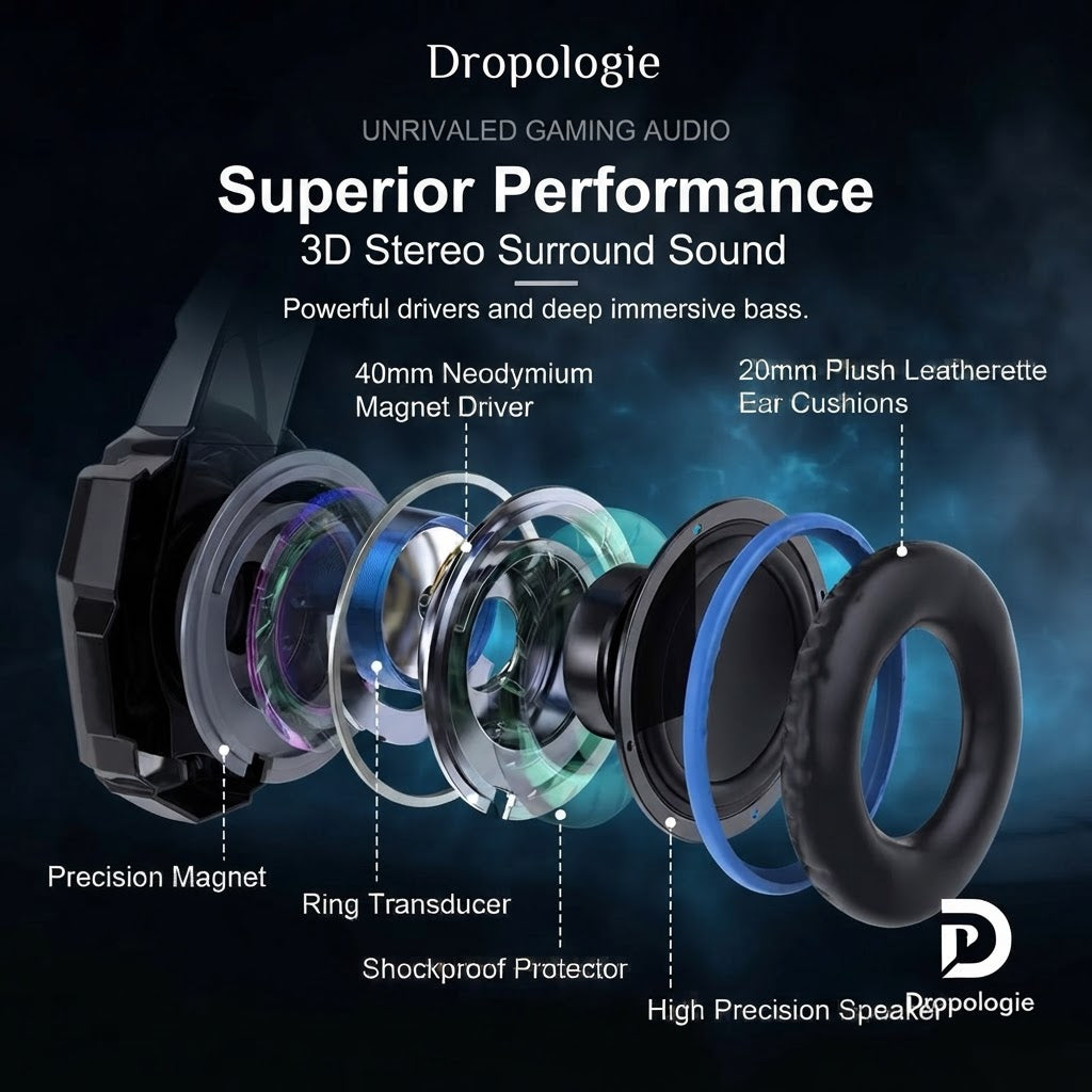 KOTION EACH G9/G2 Gaming Headset – Deep Bass Stereo, Glowing Earphones with Microphone for PS5, PS4, Xbox, PC & Laptop